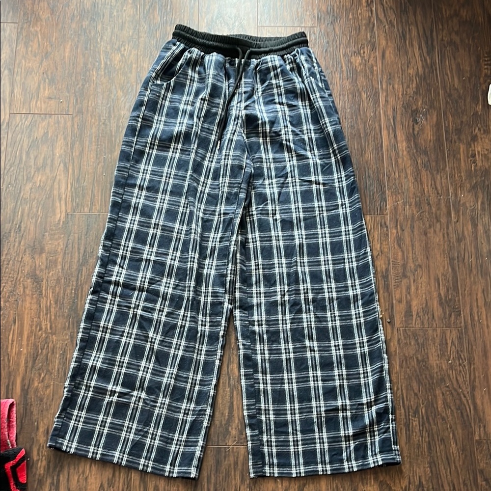 Men's Navy and White Plaid Pants